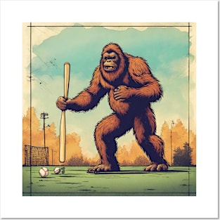 Bigfoot Believer Playing Baseball Funny American Baseball Player Posters and Art